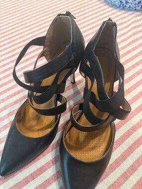 Corso Como Black Multi-Strap Pointed-Toe Heels